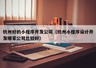 杭州好的小程序开发公司（杭州小程序设计开发哪家公司比较好）